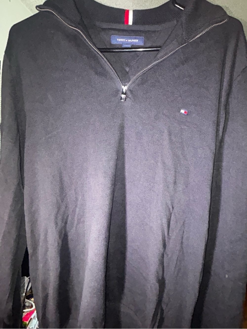 Tommy Hilfiger Men’s Black Quarter-Zip Pullover with Flag Logo